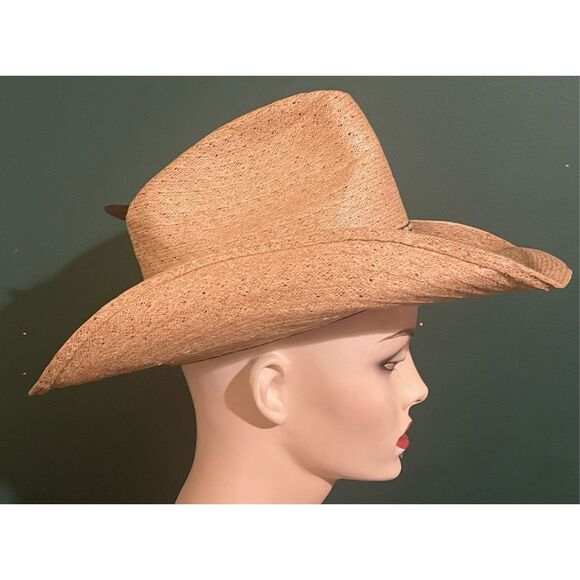 Vintage Orange Tag Levi’s Straw Cowboy Hat 70’s 80’s Size 6 7/8 Band & Feather - Picture 8 of 8
